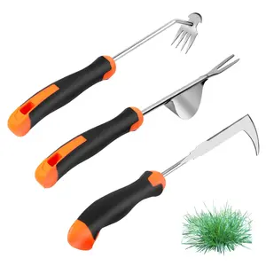 Hand Weeder Tool, Rubber Handle Manual Weeder Puller Tool, Uprooting Weeding Tools, Crack Weeder Crevice, 4 Teeth Weeding Tool, Weeding Artifact Tool for Gardening(3 Pcs)