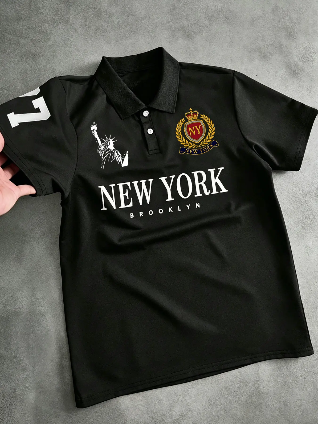Men's Short Sleeve Polo Shirt, Casual Fitted H-Type Design, Comfortable Summer, Trendy Letter Print Top