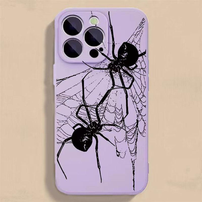Two Black Spider Pattern Straight Edge Case for iPhone 17 16 15 14 Pro Max 13 12 11 XR XS Plus Shockproof Non Slip Military-Grade Protection Silicone Cove