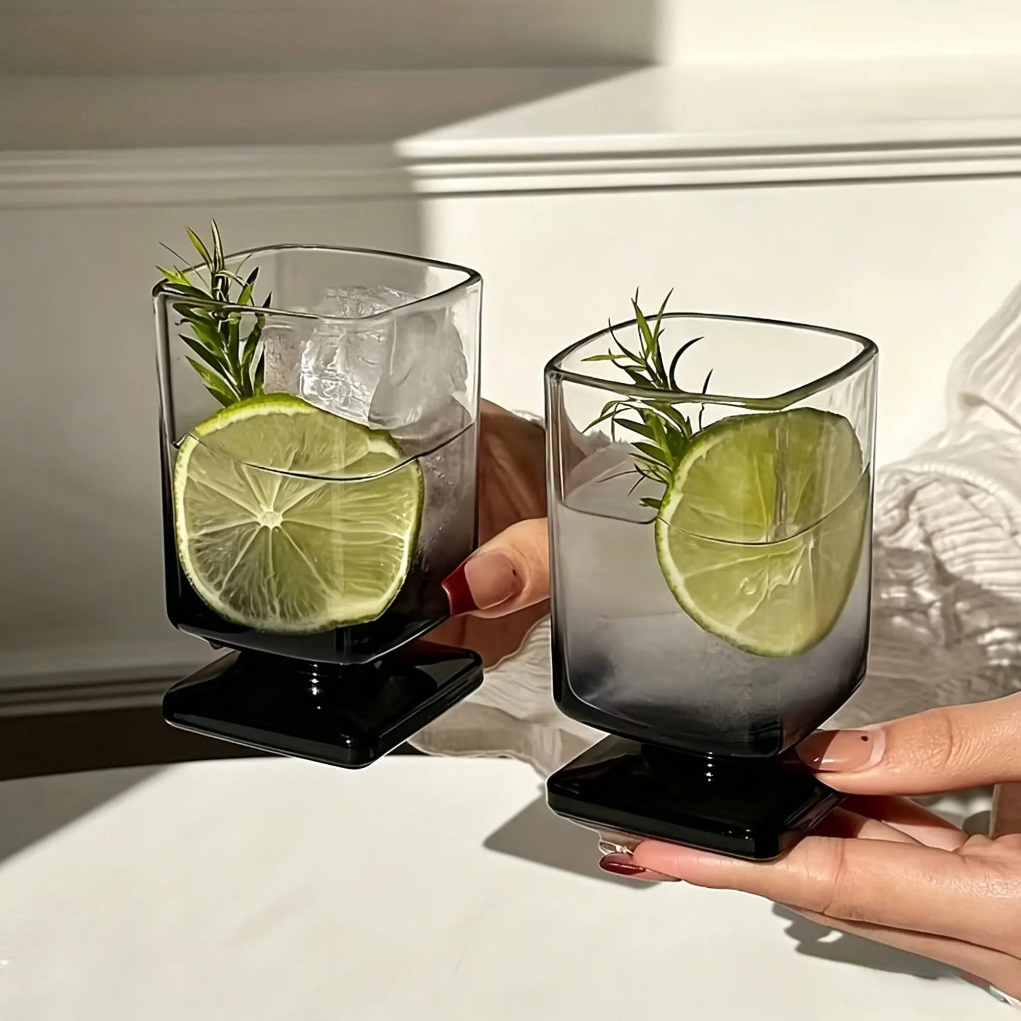 180ML Square Gradient Glass Cup, Gradient Design, Durable and Stylish, Drinking Glasses, Ideal for Juice, Whiskey, Cocktails, Bar, Home Bar, Office, Party