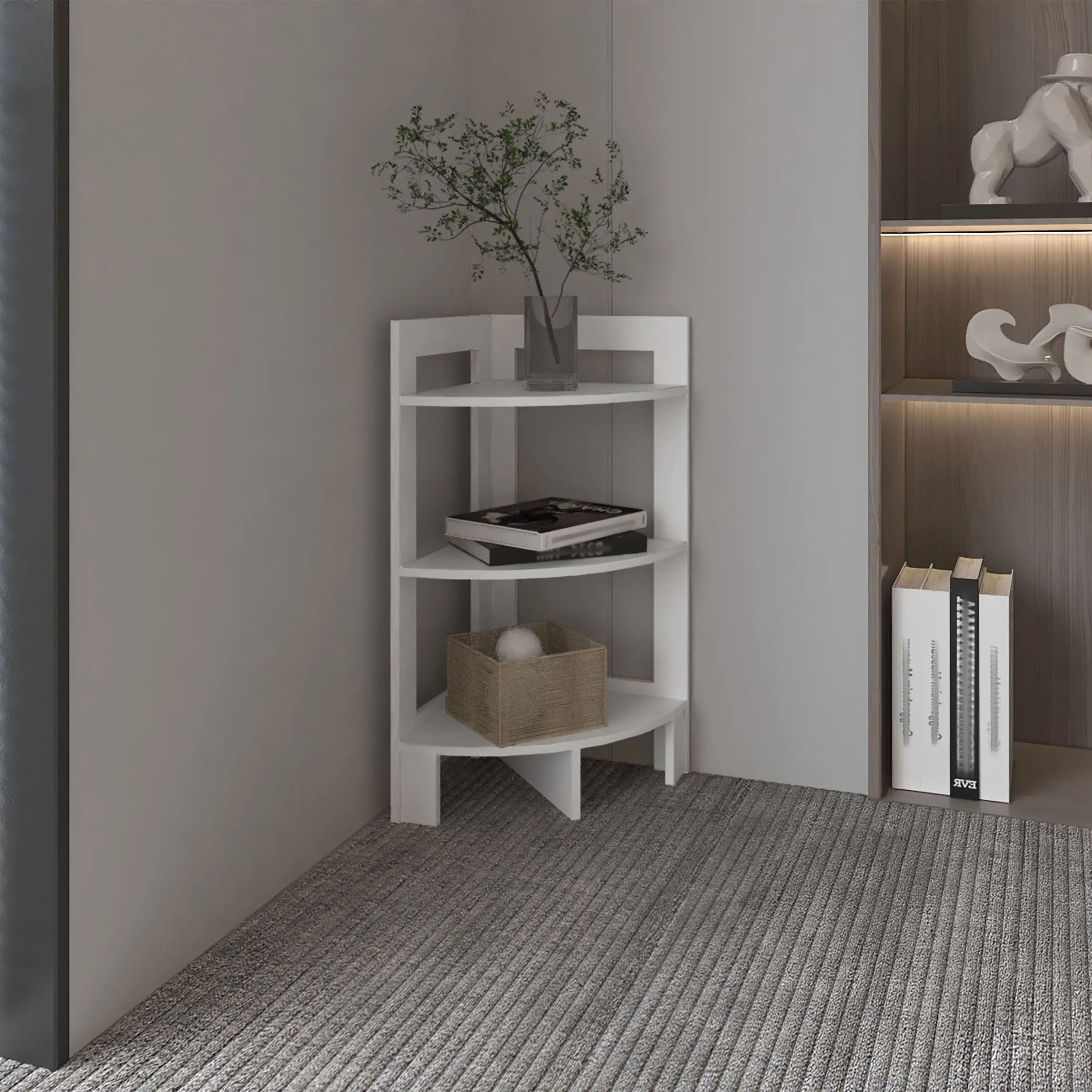 ARCH Modern White 3-Tier Corner Side Table with Tray Top, 31.7" H Freestanding End Table for Living Room, Sofa Table, Nightstand, Bedside Stand, Compact Storage Shelf for Small Spaces, Particle Board, White Color Options, Particle Board Material
