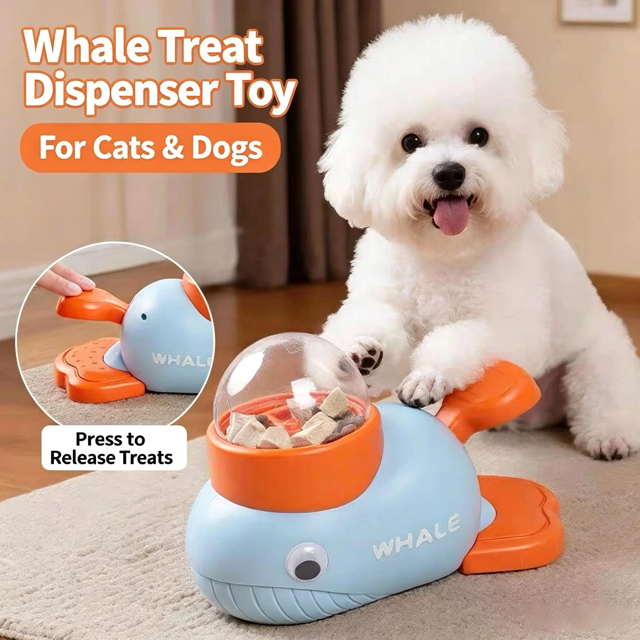Cartoon Whale Shape Interactive Pet Toy, Non-Slip Design, Smart Feeder for Cats and Dogs, Food Dispenser, Fun and Educational