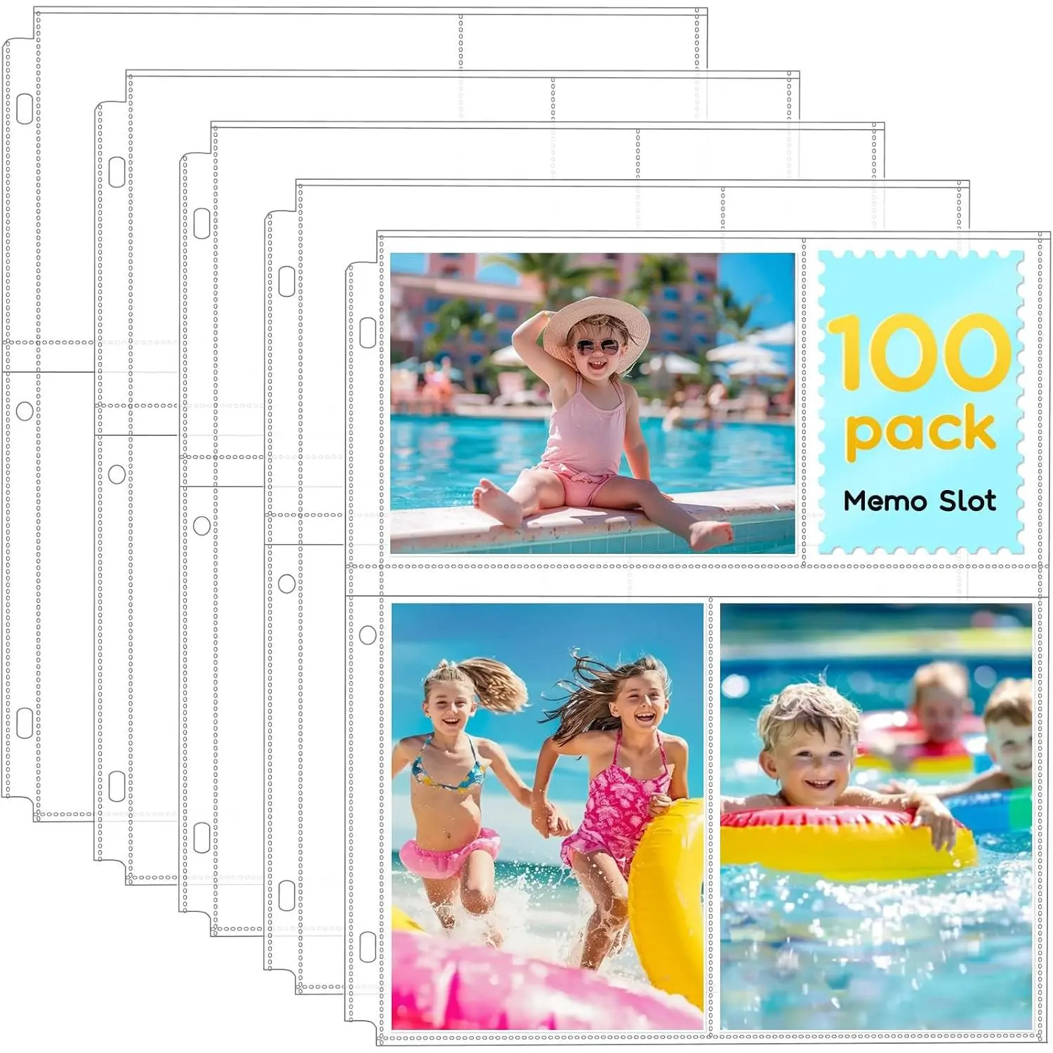 100 Pack 4x6 Photo Sleeves for 3 Ring Binder, Hold 600 Photos |   Clear Plastic Binder Sleeves, Photo Album Refill Pages, Acid Free Archival Page Protector, Binder Inserts for Postcard
