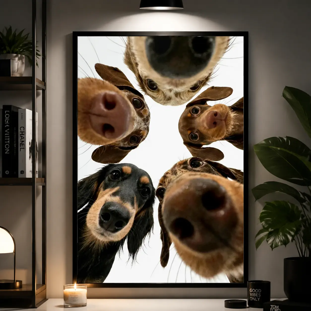 Funny Dog Canvas Poster, Creative Pet Portrait Wall Art Print, Cute Dog Lover Decor for Bedroom Living Room Office, Pet Owner Holiday Gift