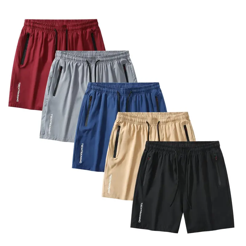 Men's Summer Solid Color Graphic Fitted Above-the-Knee Shorts - Quick-Drying, Breathable, Lightweight, Adjustable Drawstring Waist, Zipper Pockets, Street Style, Casual Sporty Daily Wear, Comfortable, Versatile