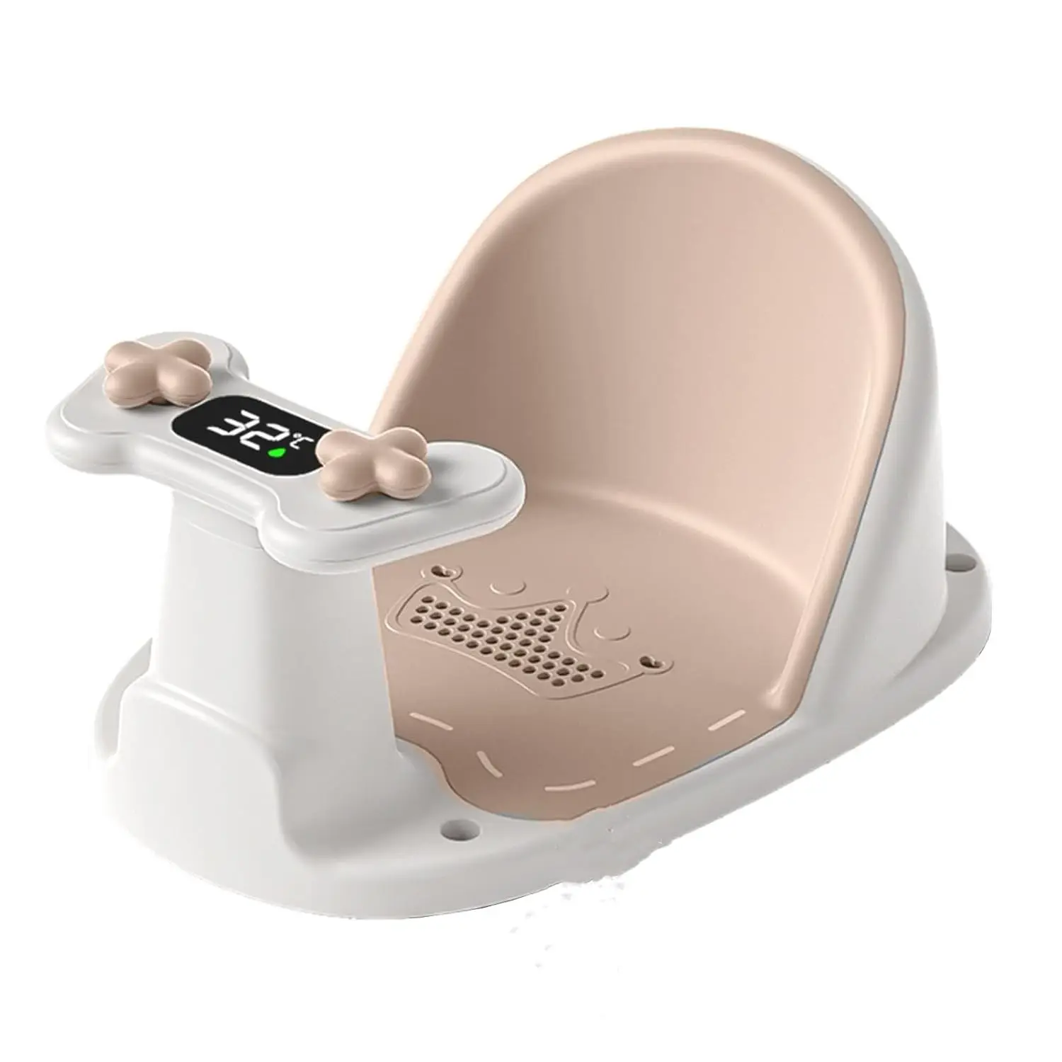 Baby Bath Seat for Babies 6 Months & Up, Non-Slip Bathtub Seat for Sitting Up with Smart Real-Time Temperature and 4 Suction Cups, Khaki