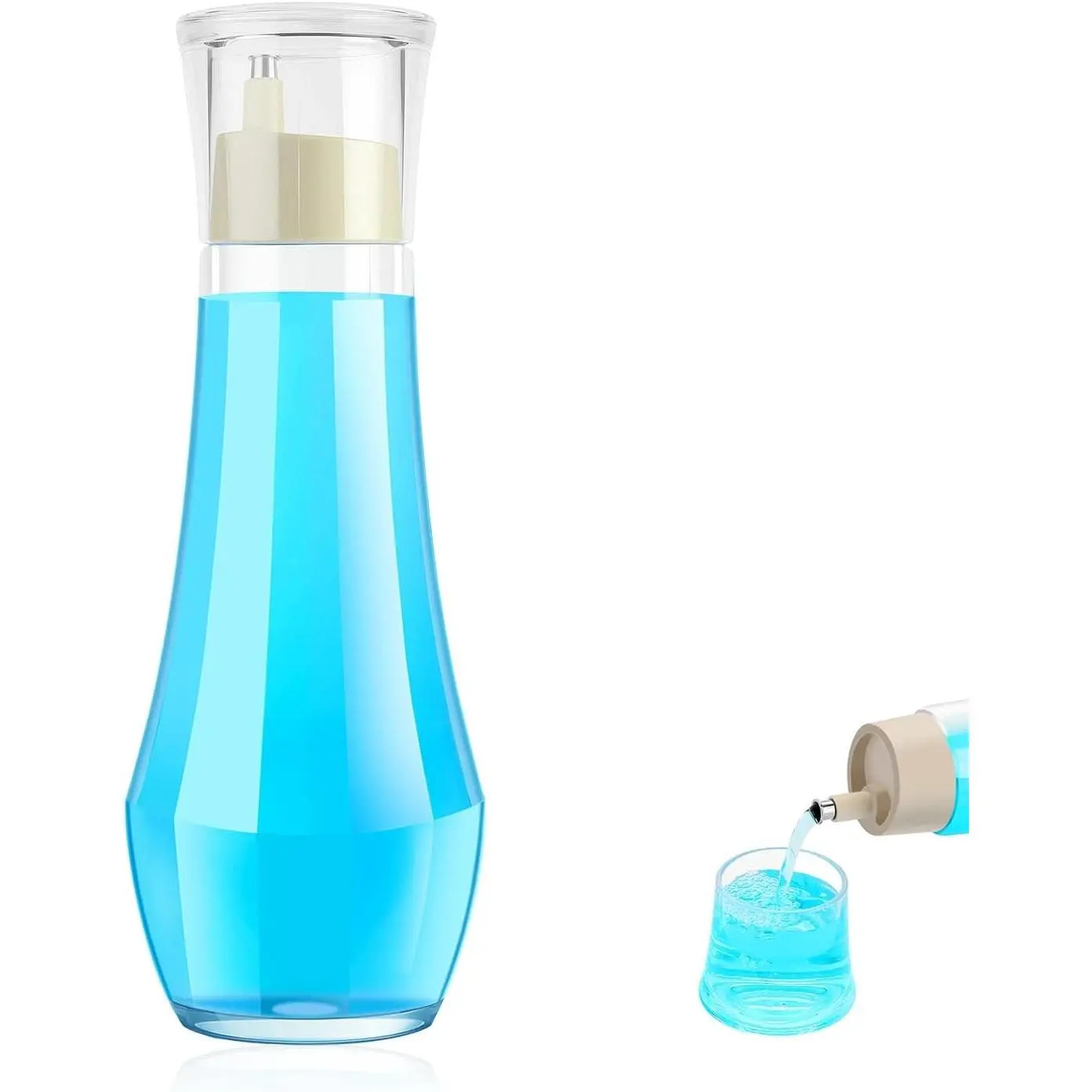 Glass Mouthwash Dispenser for Bathroom, 8.8OZ Mouth Wash Container Bottle with Lid Cup, Small Clear Refillable Mouthwash Holder Decanter for Countertop, Multifunctional Glass Bottle