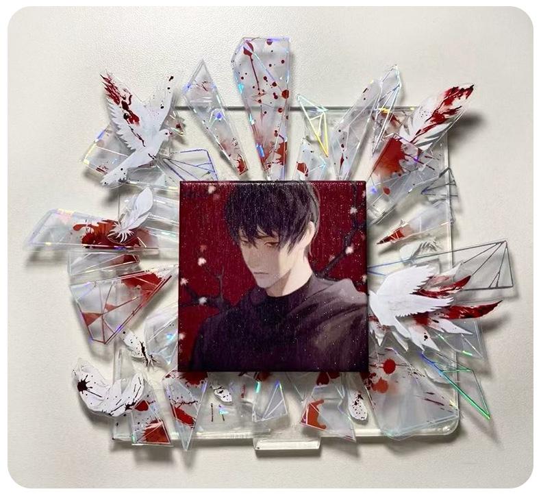 Bloody Shattered Glass Badge Holder Semi Transparent Acrylic Display Stand Decoration