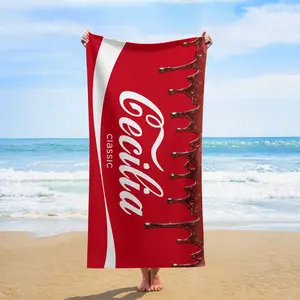 Custom Personalized Name Classic Red Coke Dripping Syrup Bubble Print Beach Towel, Ideal For Soda Fans Summer Beach Swimming Camping Holiday Custom Gift
