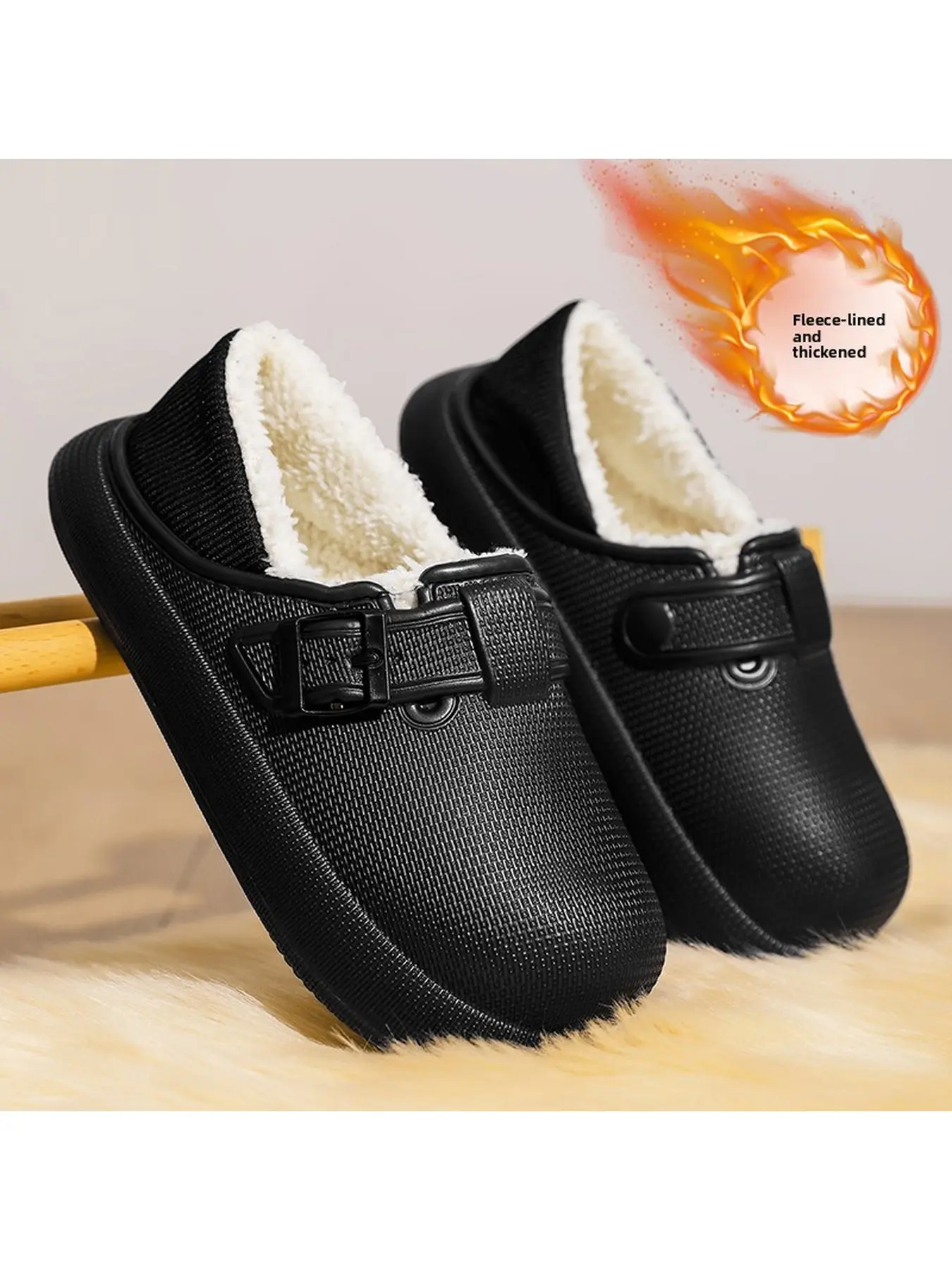Waterproof Fleece Lined Clogs, Adjustable Buckle Strap Thick Platform Mule Slippers, Non Slip Warm Winter House Shoes Indoor Outdoor For Men Women