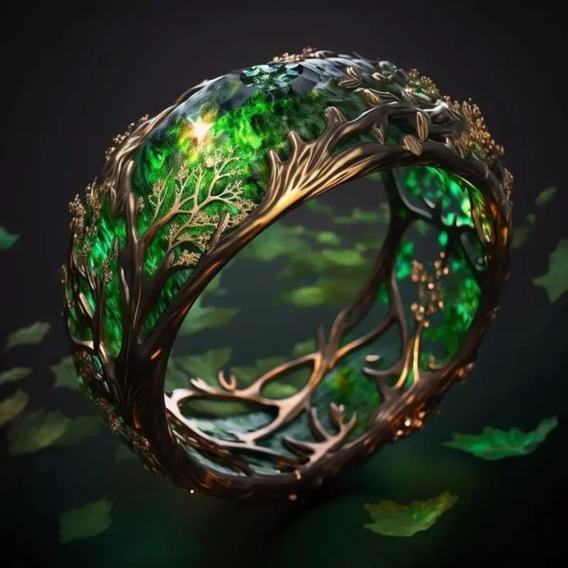 Women's Fashion Auspicious Malachite Vines Ring - New Craftsmanship, Retro Personality, Light Luxury Inlay Design