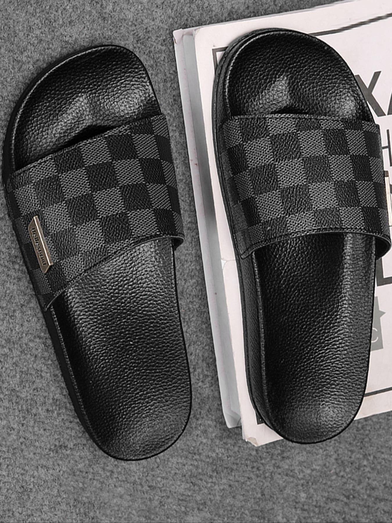 Men's Fashionable Black Slides, Casual Comfortable Flat Sandals for Beach, Outdoor, Lightweight Breathable Slippers for Daily Wear, Casual Soft Slippers, Summer Slippers, Footwear