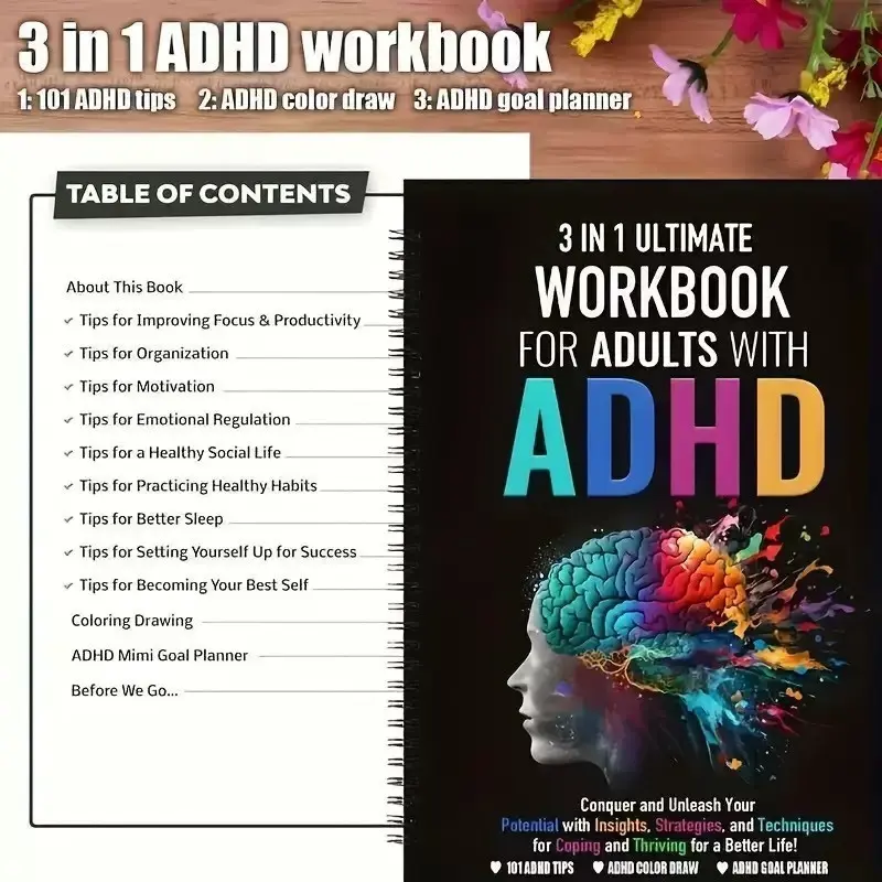 Adult Adhd Three-In-One Work Manual, Focus Training, Emotion Management, Goal Planning, Stress Relief Coloring, Daily Life Organization