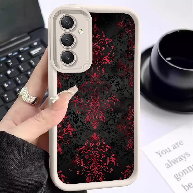 Phone Case suitable for Samsung Galaxy S26 S25 S24 S23 S22 S21 Fe Plus Ultra A13 A14 A15 A16 A17 A33 A34 A35 A36 A52 A53 A54 Note20 Gothic Red Ornament Pattern Pocket-Friendly Shockproof Protective Soft Smartphone Casing