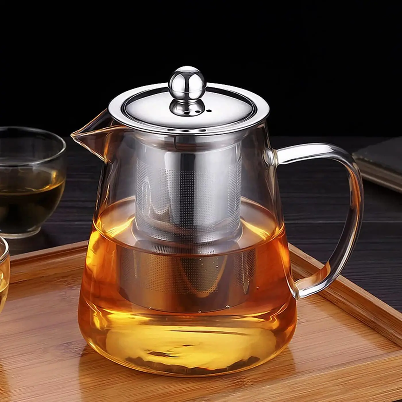 Thick Mini Glass Teapot Kettle - 550ML/19.3oz (S-550) with Stainless Steel Removable Infuser Filter Strainer, Fruit & Loose Leaf Blooming Tea Compatible, Microwave & Stovetop Safe, Wide Spout