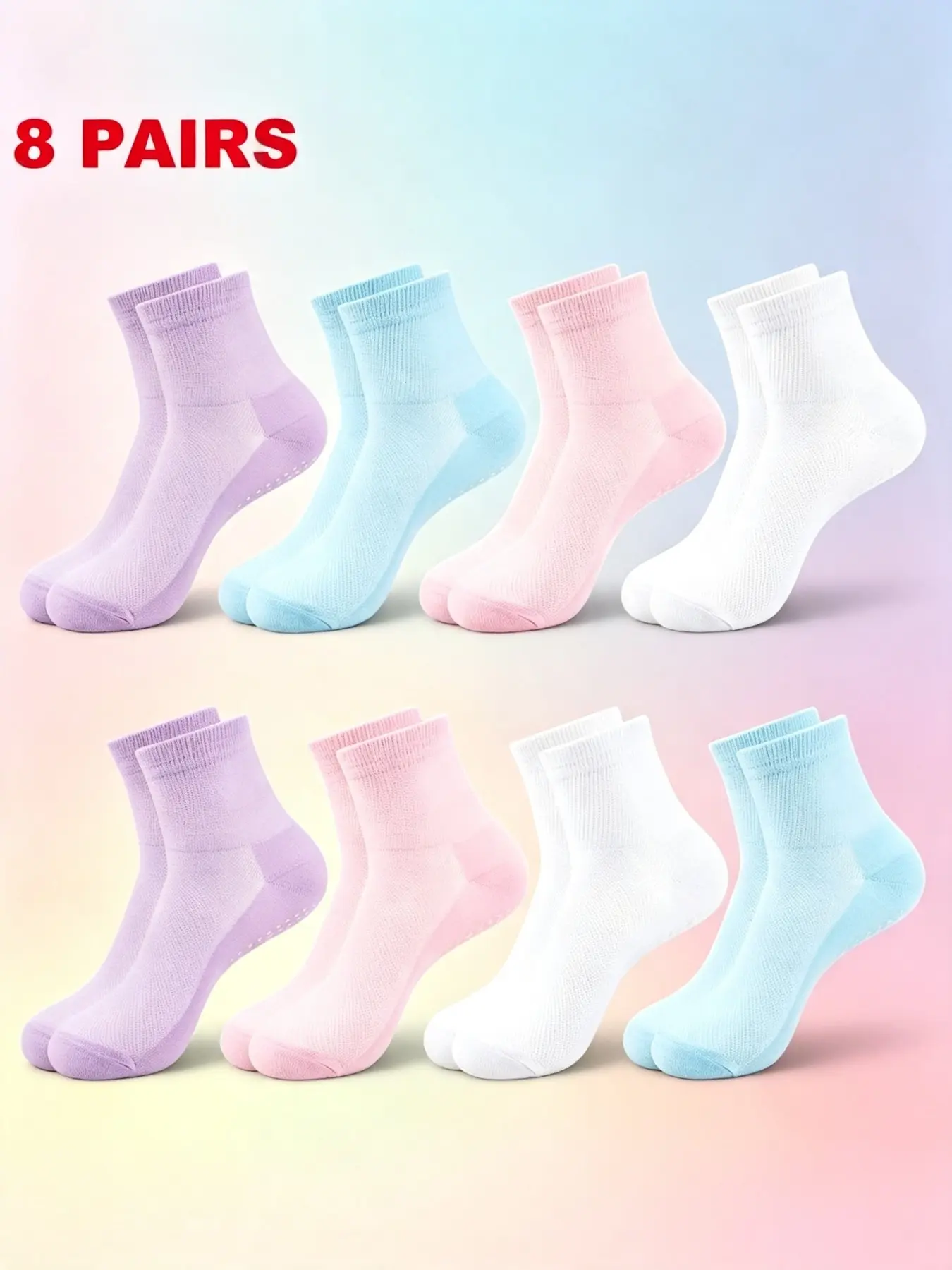 8 Pairs Women's Non-Slip Socks, Bamboo Fiber, Anti-Sweat, Diabetes Socks, Fun Gifts for Mom, Grandma, Sister, Christmas, Birthday