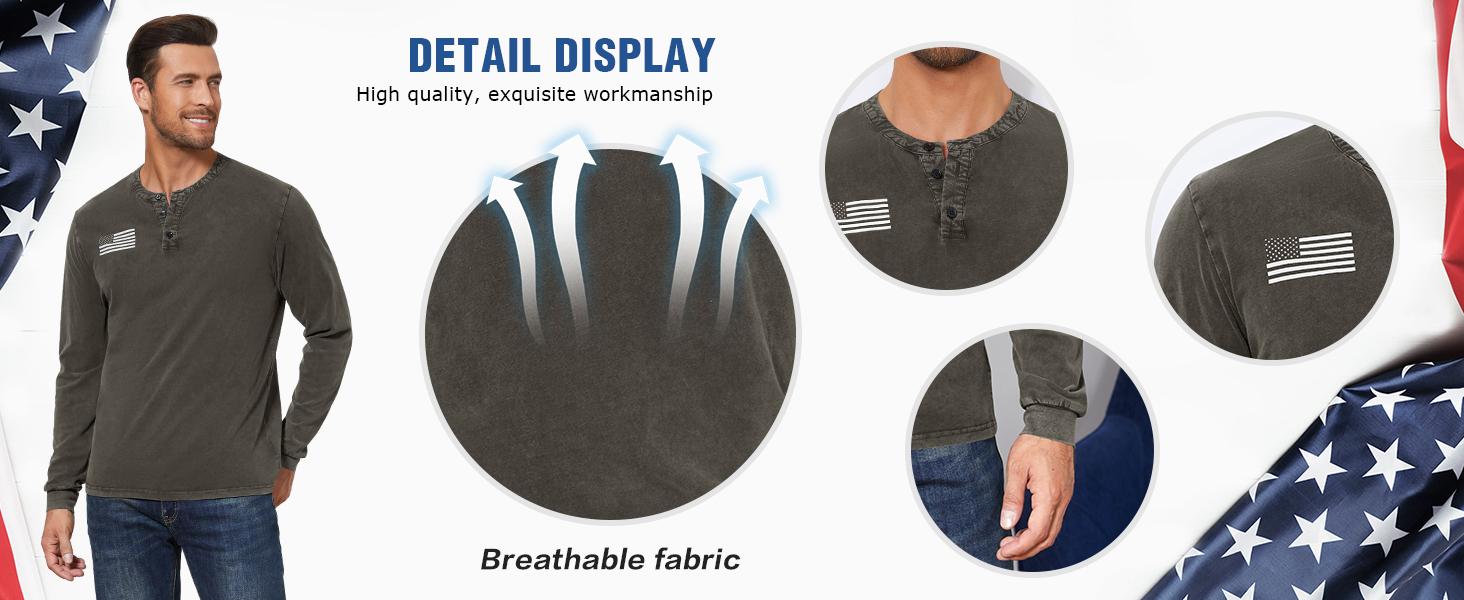 Beotyshow Mens Casual Button Short Sleeve Henley T-Shirts Patriotic Tactical Military Army Shirts for Men Crew Necks Menswear