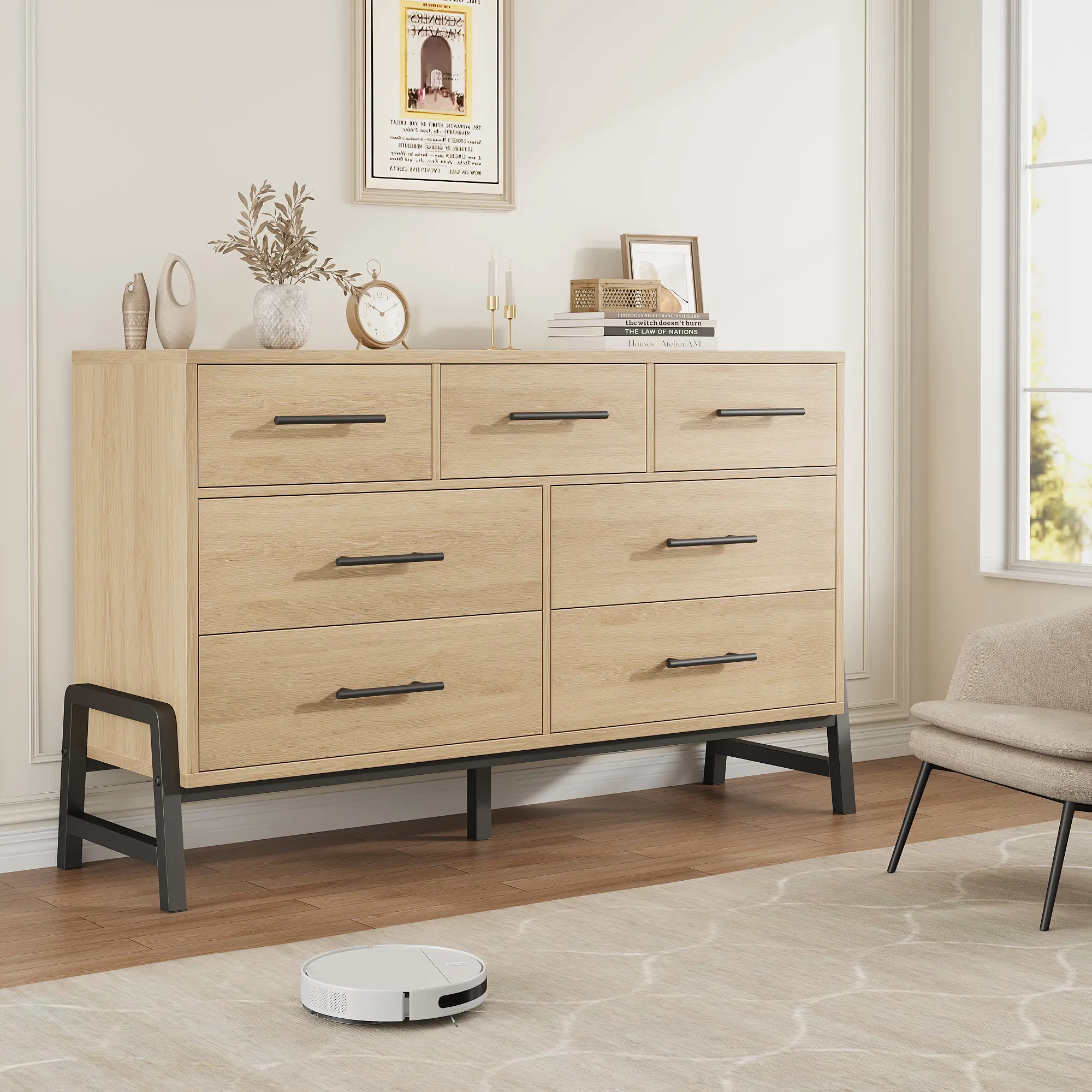 Spacious 7-Drawer Dresser for Bedroom, Freestanding Wooden Storage Cabinet, Tall Multi-Functional Organizer for Entryway, Hallway, Living Room, Closet Storage, Drawer Organization