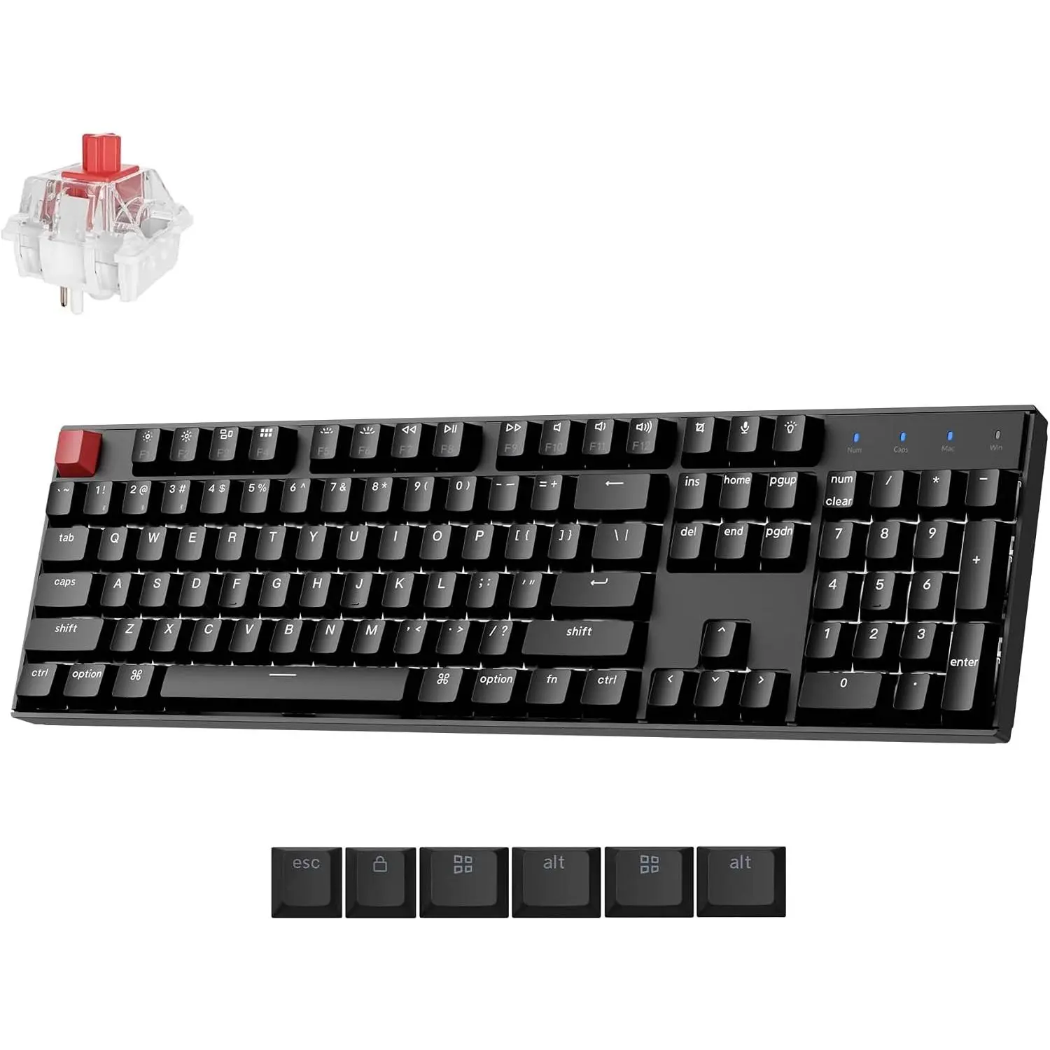 K10 Version 2 Full Size 104    Mechanical Gaming Keyboard for  Windows Super Red  White LED Backlight/USB C Wired  Keyboard
