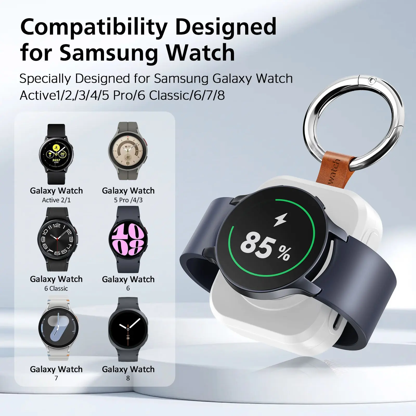 Portable Watch Charger, USB-C Interface, Keychain Included, Compatible with Galaxy Watch Ultra/7/6 Classic/5/4/3/active 2, Wearable Device Accessory