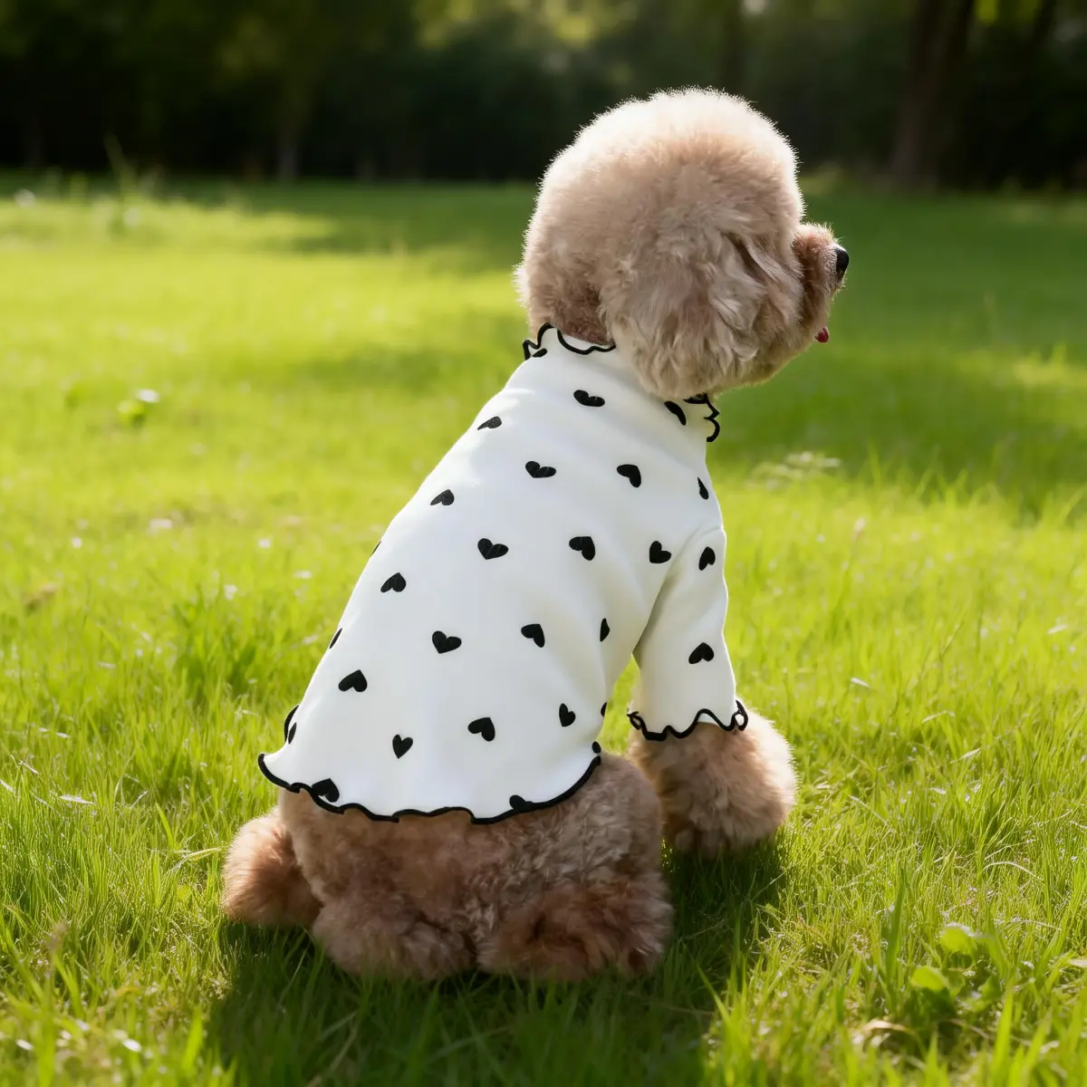 Pet T-shirt With Stretch Ribbed Heart Pattern Clothes Cute Home Vest Tshirt Suitable For Dogs And Cats, Medium Size Clothes, Home Wear, Animals, Graphic