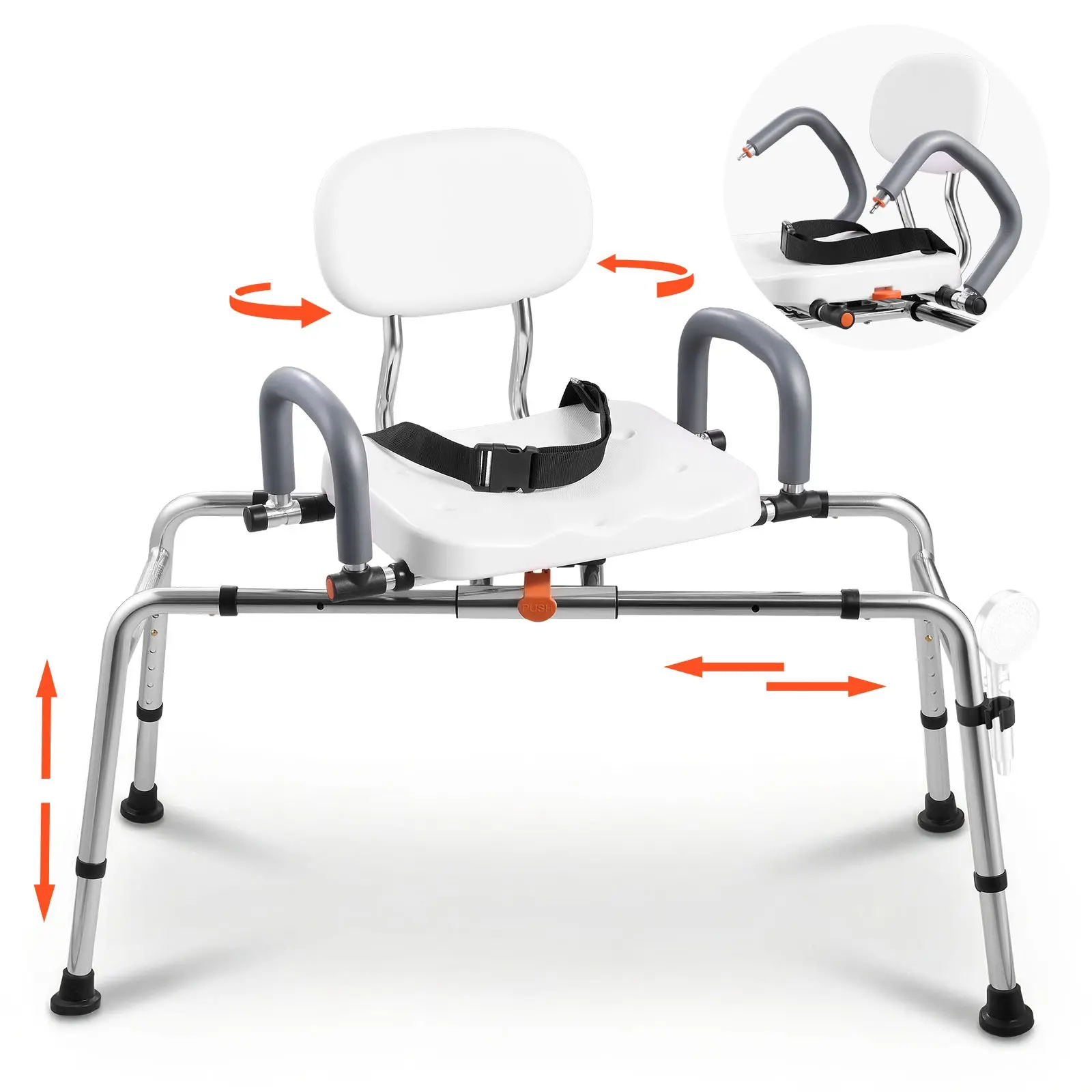 VEVOR Sliding Shower Chair, 400 lbs Tub Transfer Bench for Bathtub with Swivel Seat, Shower Bench with Pivoting Arms and Backrest, Height Width Adjustable for Handicap, Seniors, Elderly and Disabled