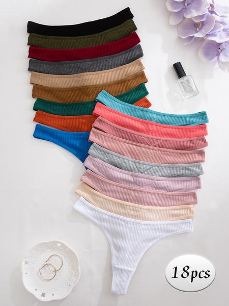 Comfortable Women's Thong Set, 7/12/18 Pack, Casual Style, Moderate Fabric Thickness, All Seasons Wear, Plain Pattern, Underwear