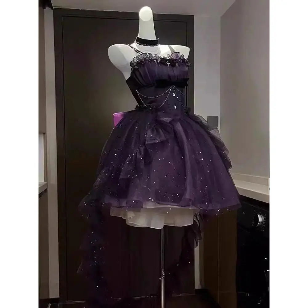Vintage Gothic Lolita Dress Set Women Harajuku Y2k Bow Ruffles Party Dress Female Elegant Korean Popular Clothes French Summer
