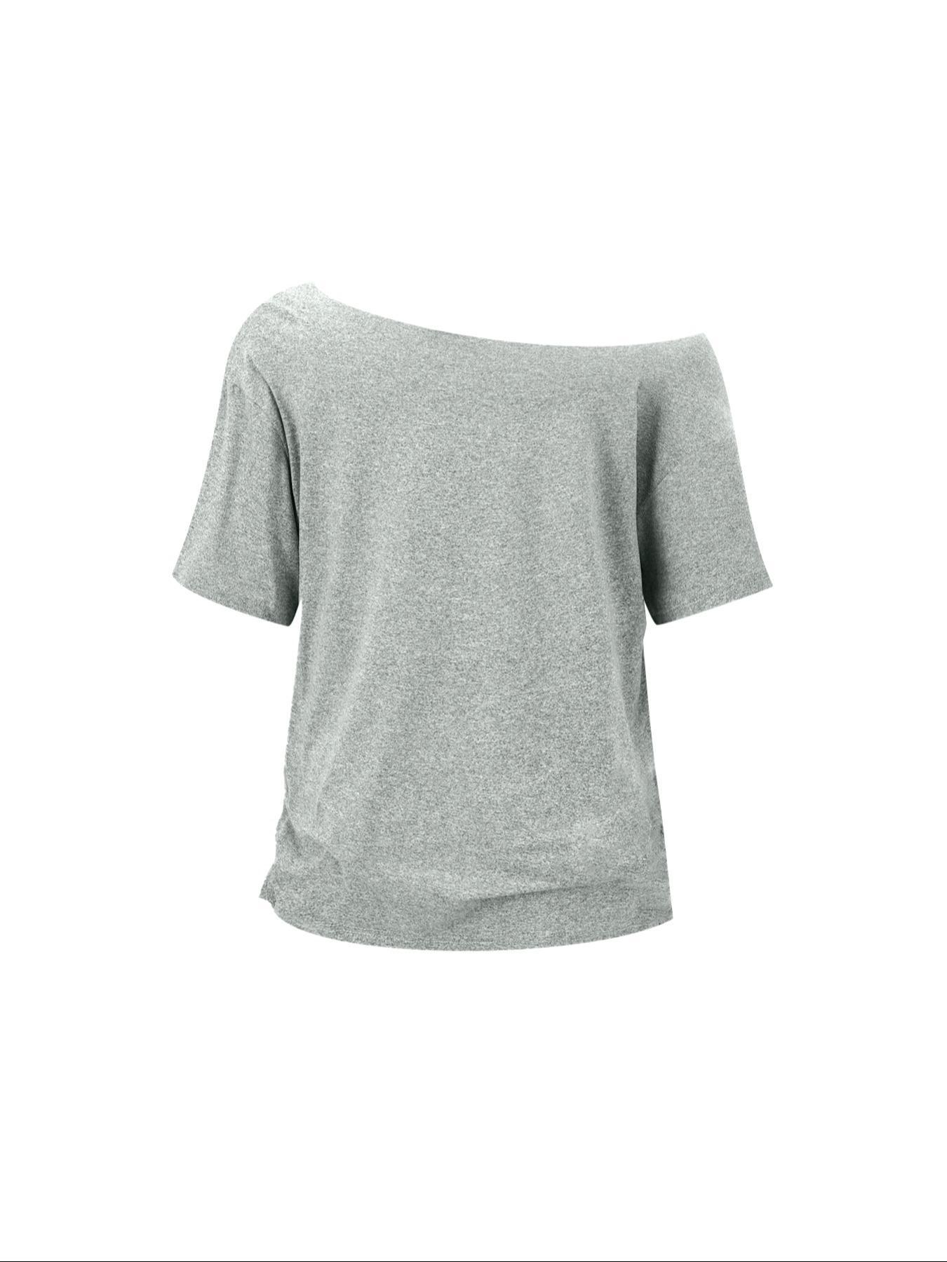 Women's Solid Asymmetrical Neck Tee, Casual Loose  T-shirt for Daily Wear, Ladies Clothes for All Seasons, Top