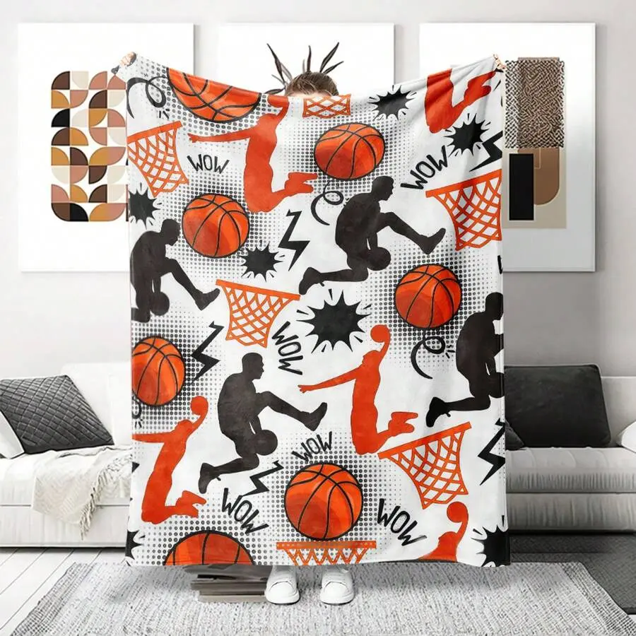 Ultra-Soft Polyester Flannel Blanket with Basketball Player Design - Breathable, Skin-Friendly Bedding Throw, Multi-Size Thoughtful Event Gift, Ideal for Home Use, 1-Piece