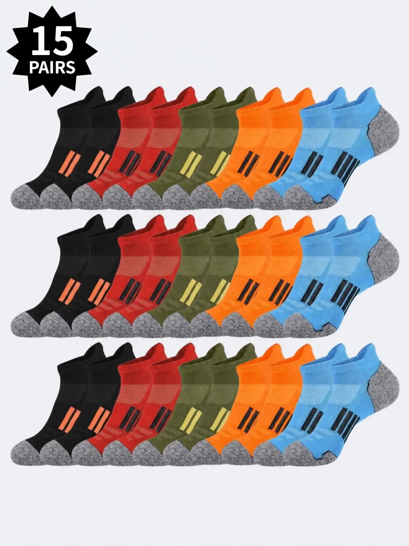 15-Pair Pack of Men's Lightweight Spring/Summer Breathable Mesh Socks—Comfortable, Versatile, and Colorful Sports Athletic Socks, Ankle Socks and Athletic Socks, Perfect for Outdoor Hiking and Fitness