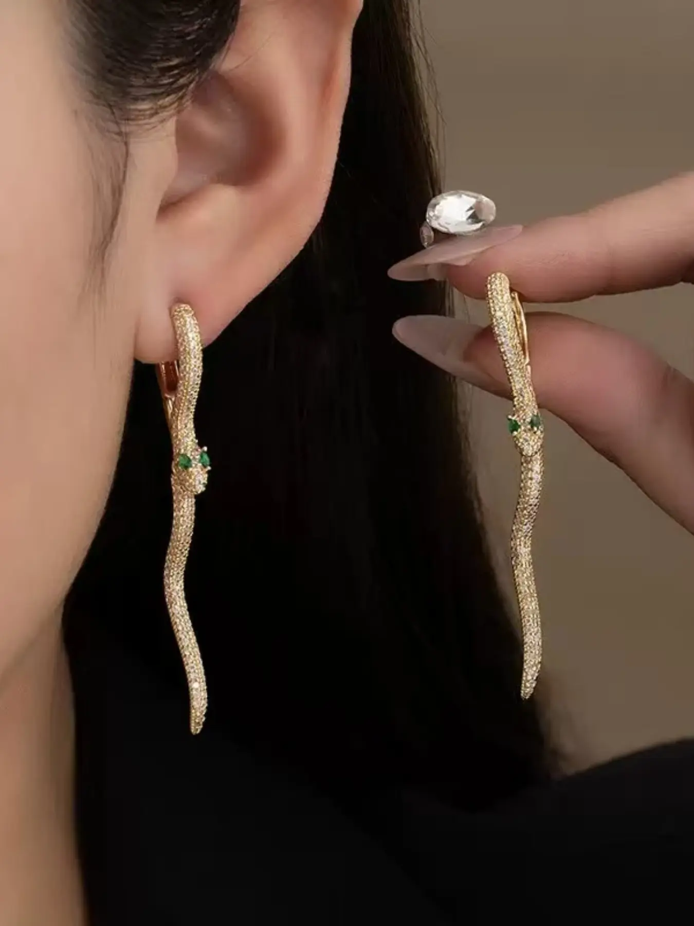 Elegant Snake Shape Earrings, Sparkling Zirconium, Long Curved Design, Vintage Style, Perfect for Birthday Parties and Weddings, Unique Luxury Jewelry for Women