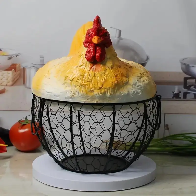 Classic Style Metal Chicken Egg Storage Basket with Window View, Durable Organizer Bin for Kitchen, Space-Saving Container for Eggs