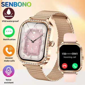 SENBONO Ladies' Smart Watch for Women , Touchscreen Smart Watch, 1.75'' HD Full Touch Screen, Wireless Calling, Multi Sport Mode, Call Reminder and Rejection, SMS Reminder, Fitness Monitor, DIY Wallpaper, Preferred Gift for Ladies and Women