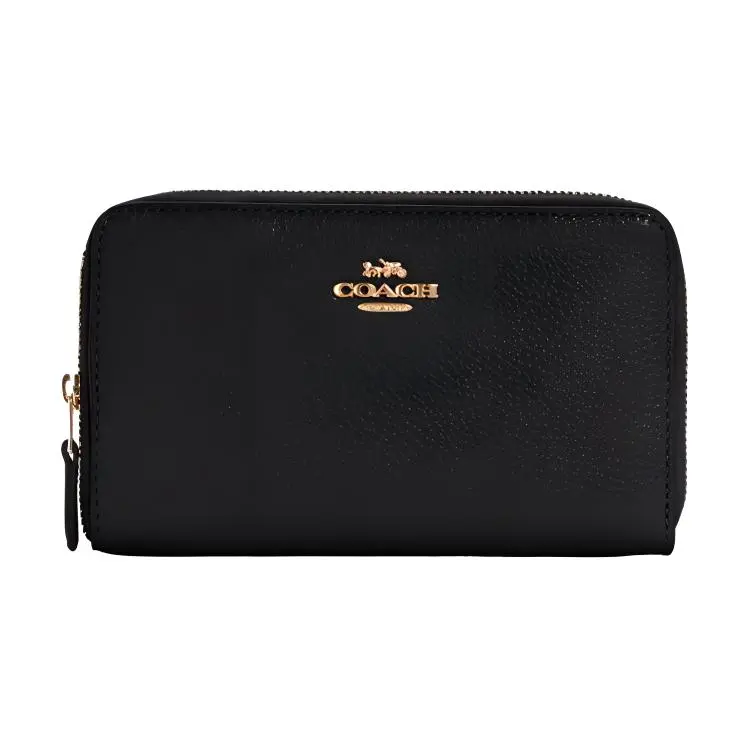 COACH Zip-Around Leather Wallet for Women, Medium Size, Classic Black