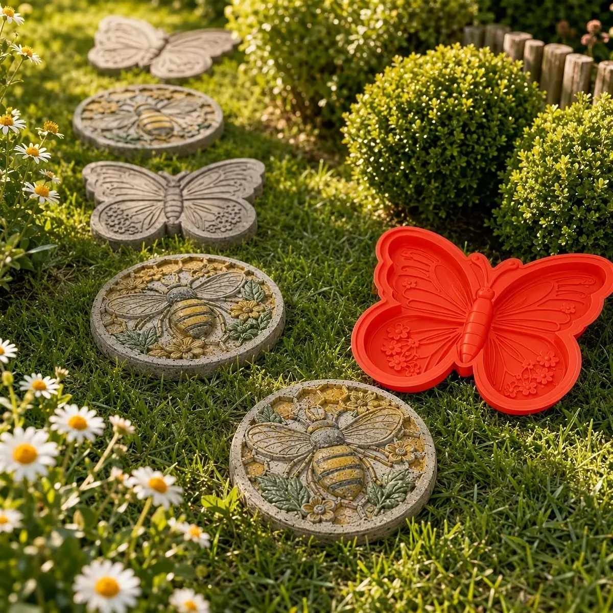 Large 15.16" Heavy Duty Concrete Paver Mold, 3D Bee & Butterfly Pattern Cement Walkway Stepping Stone Form, Reusable Plastic Pavement Mold for Lawn Garden Decor