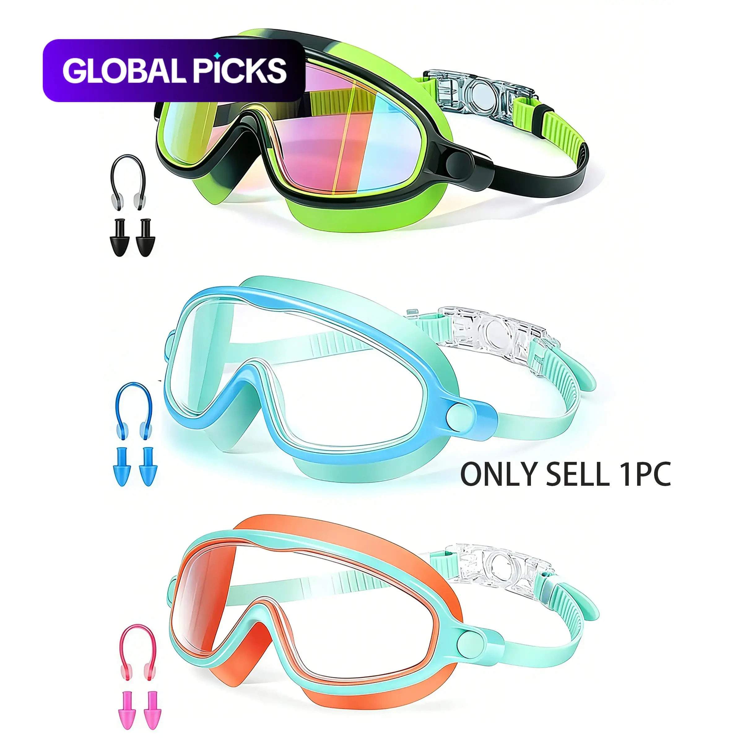 Swimming Goggles for Ages 3-15, Kid Goggles for Swimming, Wide Vision Anti-Fog UV Protection Leak-Proof, PVC Frame, 1/3-Pack, Water Goggles for Boys, Girls & Teen Swimmers