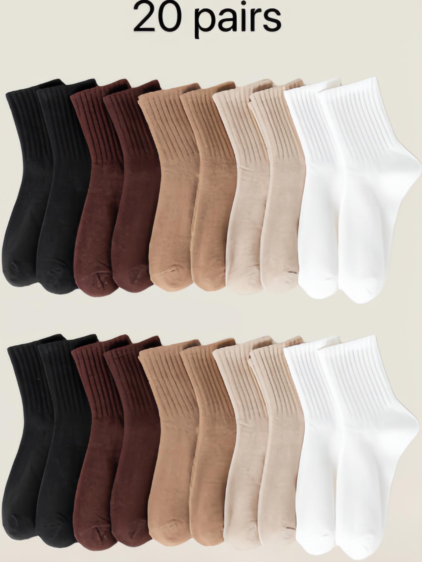 Women's 10 Pairs Minimalist Solid Crew Socks, Fashion Casual Cozy Breathable Mid-calf Socks for Daily Outdoor Wear, Basic Women Socks for All Seasons, Comfort Knit Socks for Women Girls