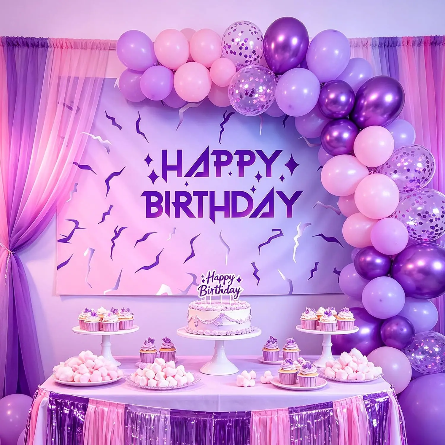 Purple Lightning Music Party Backdrop Banner - Star-Themed Decor with Panels, Lightweight Festive Option, Purple Balloon Festive Pick for Girl Birthdays, Bridal Shower, Lightweight Festive Backdrops & Banners