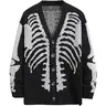 Men's Regular Skull Print Knit Cardigan - Casual V-Neck, Drop Shoulders, Long Sleeve Button-Up Knitwear, Foldable, Hangable, Holiday Halloween Motif
