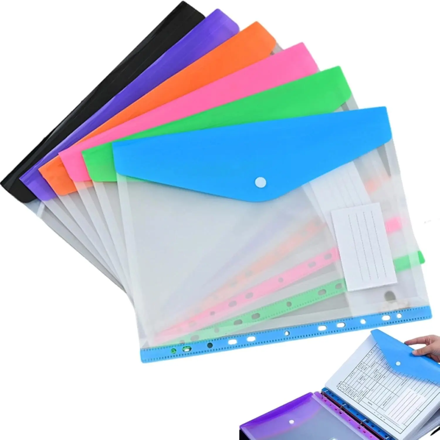 11-Hole Expandable File Bag, Labeled 11-Hole Binder Bag, Index Divider, Plastic Envelope, Transparent Folder, Document Holder for Ring Binders