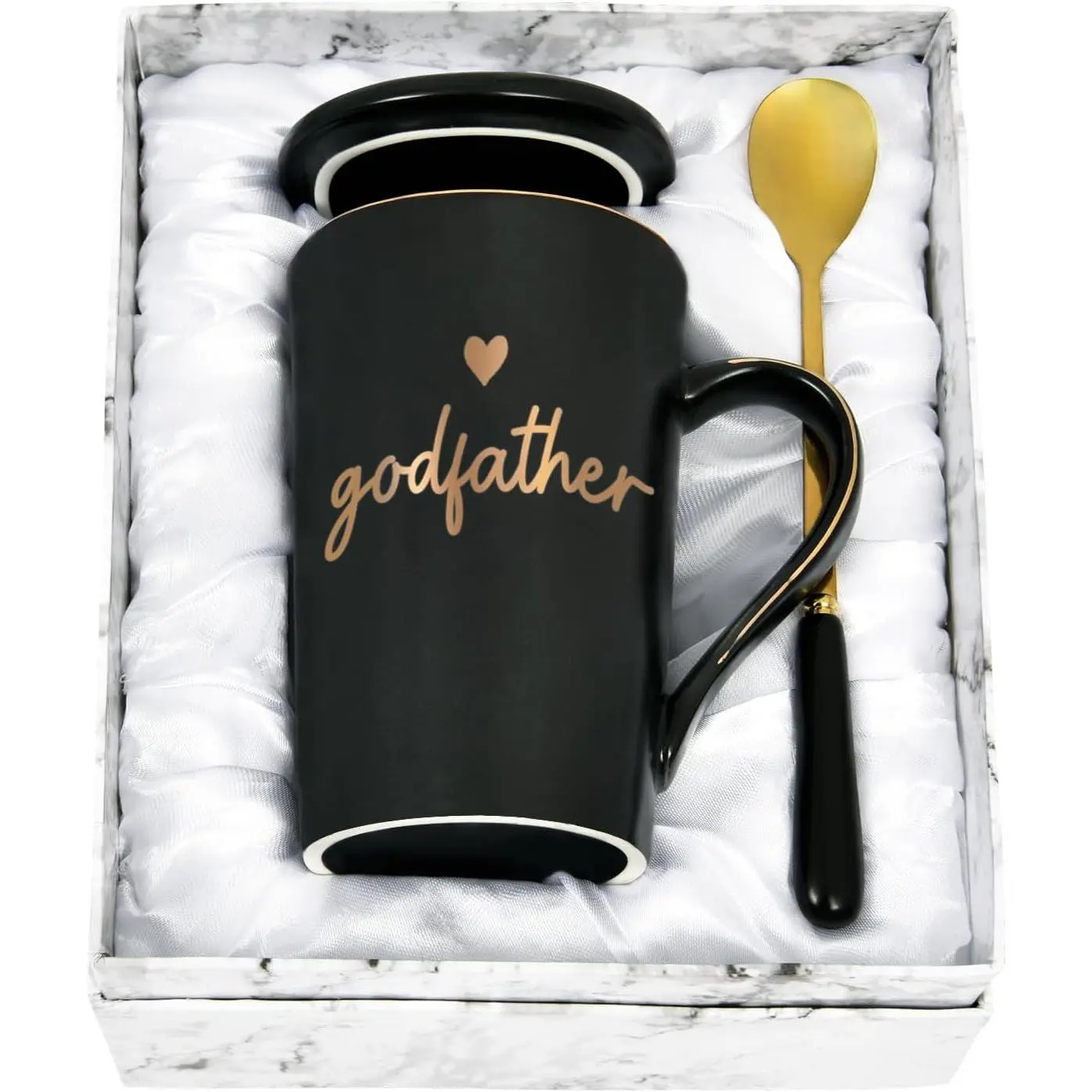 Modern 14oz Ceramic Godfather Mug with Round Handle - Black, Godfather Proposal & Baptism Gifts, Father’s Day Presents with Box