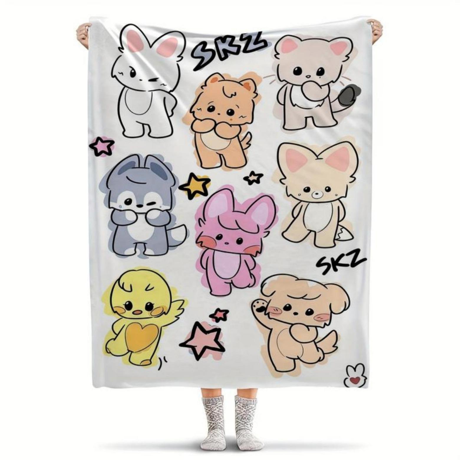 Soft Funny Throw Blanket Cozy Flannel K-POP Idol - Cartoon Design,Machine Washable For All Seasons