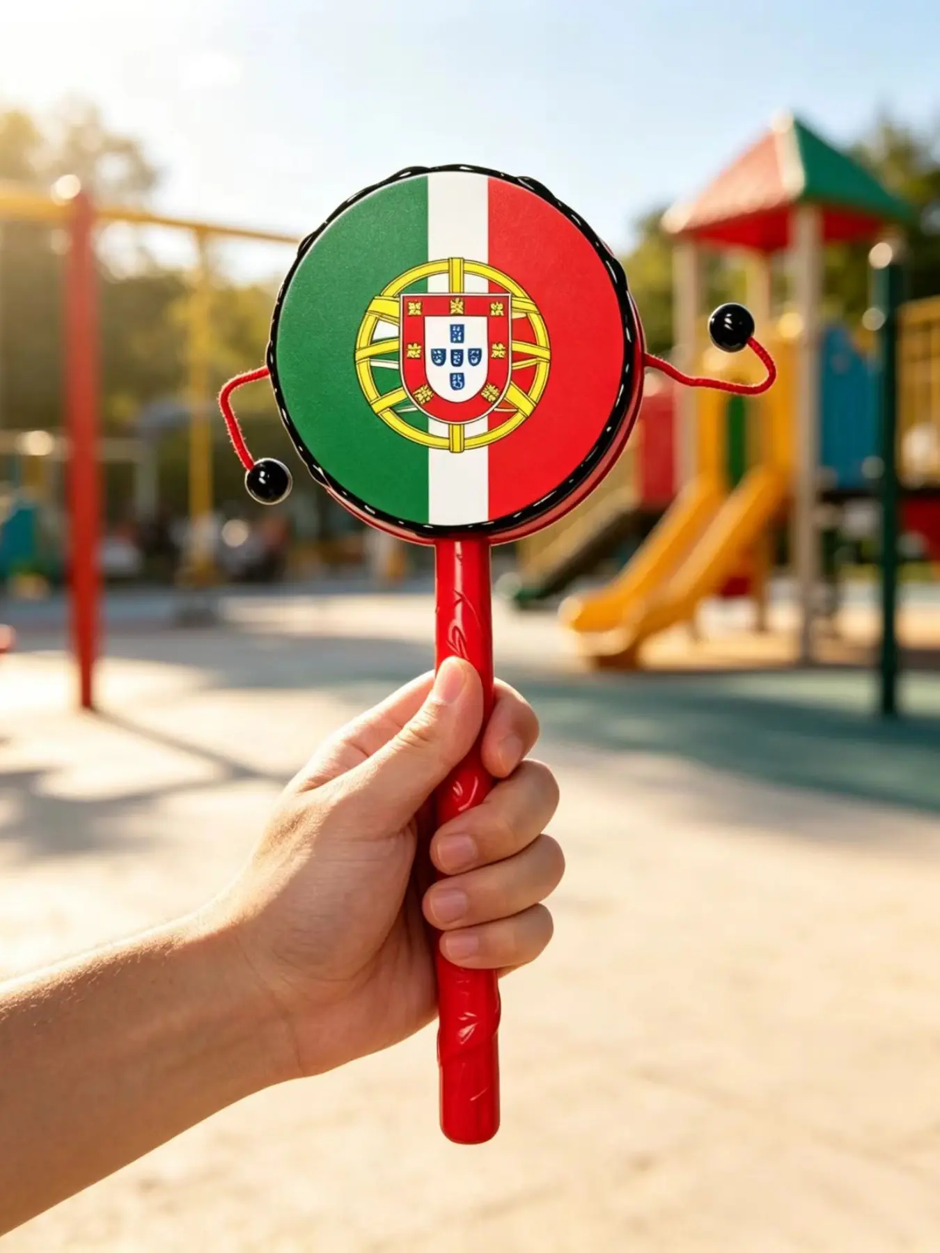 National Flag Pattern Hand-Cranked Craft Drum, Carved Handle Unique Cultural Gift, Fan Memorial Souvenir, Decorative Item