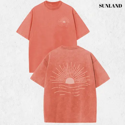 Women's Vintage Oversized Fit Crew Neck Short-Sleeve Heavyweight Pure Cotton Acid Wash Double-Sided Sunline Graphic Tee - 2026 New Colors, Casual Outdoor Gym Streetwear Top (Ideal for Moms)