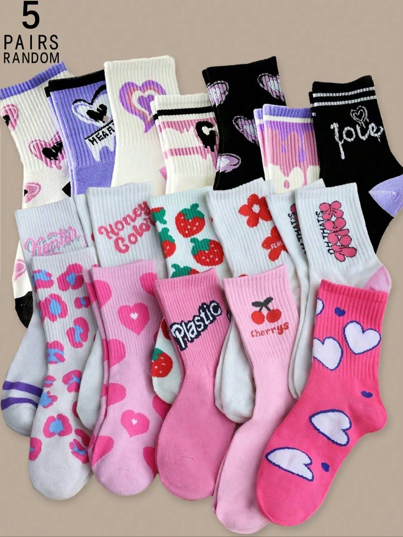 Women's Socks Sock Sets 1-20 Pairs, Casual Cartoon Pattern Trendy Daily Wear Long Socks, Knee High Socks, Versatile Comfortable Footwear for Women