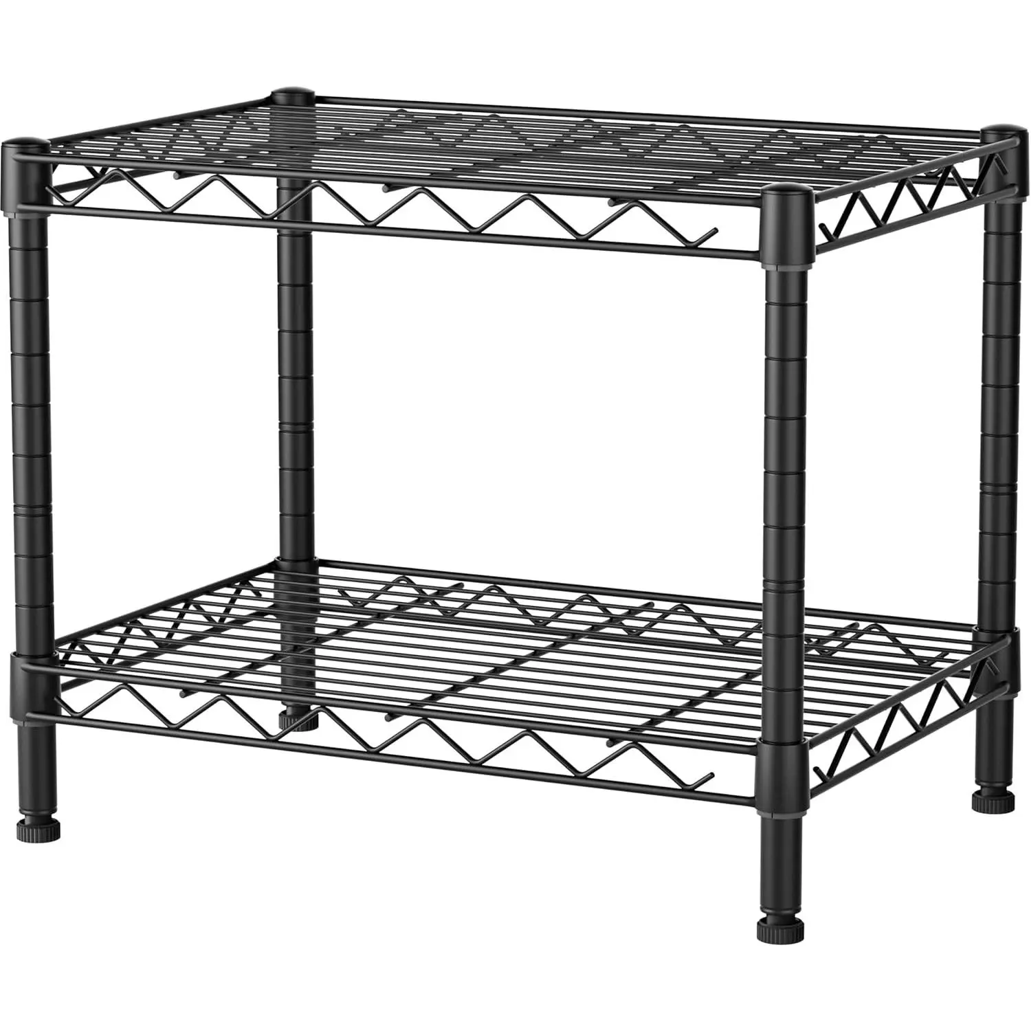 Small Wire 2 Shelves Pantry Metal Shelf Floor Organizer Under Desk | Armoire Adjustable Floor Kitchen Narrow Organizer Rack Shelving Short Square Stackable Standing Storage Tier Under Unit