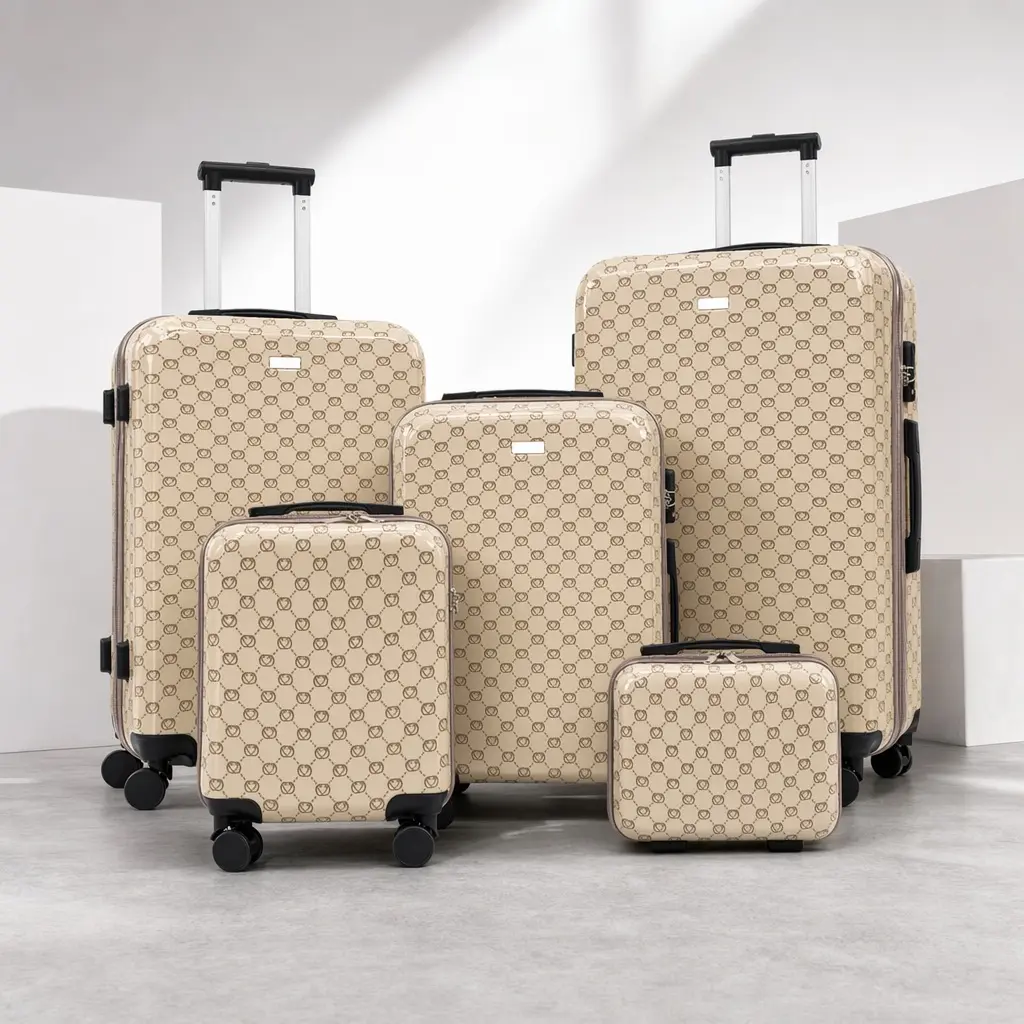 ARCH 5-Piece Hardside Travel Luggage Set - 14/16/20/24/28in ABS Suitcases with TSA Combination Padlock, 4-Wheels 360° Rotation, 3-Stage Telescopic Handle, Recessed Design, Lightweight Durable Bags for Men, Khaki