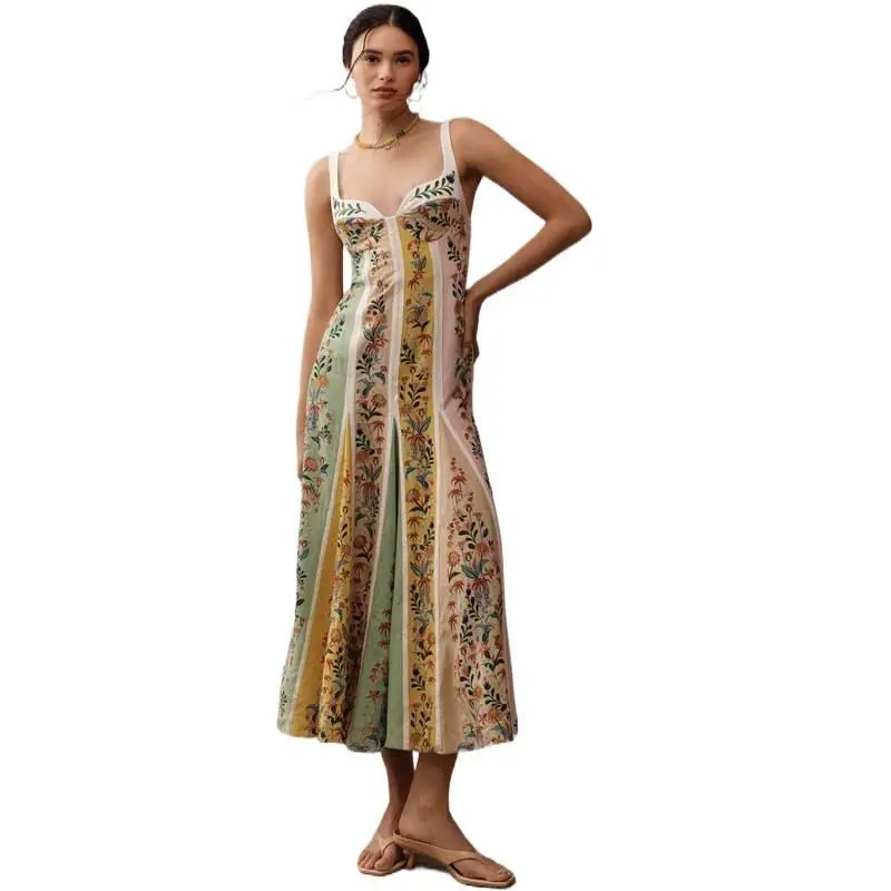 Women's 2026 Spring Summer INS Printing Sleeveless Fixed Print Flared Maxi Dress - Casual Wear for Beach Vacation, Clemson Cup Ladies' Relaxed Outfit