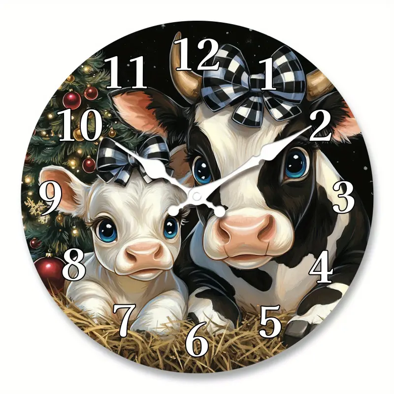 Cute cow-themed acrylic wall clock, rustic pastoral style design, silent clock suitable for living room, bedroom, kitchen, office decoration, modern home art decoration, ideal Christmas, New Year, and birthday gift